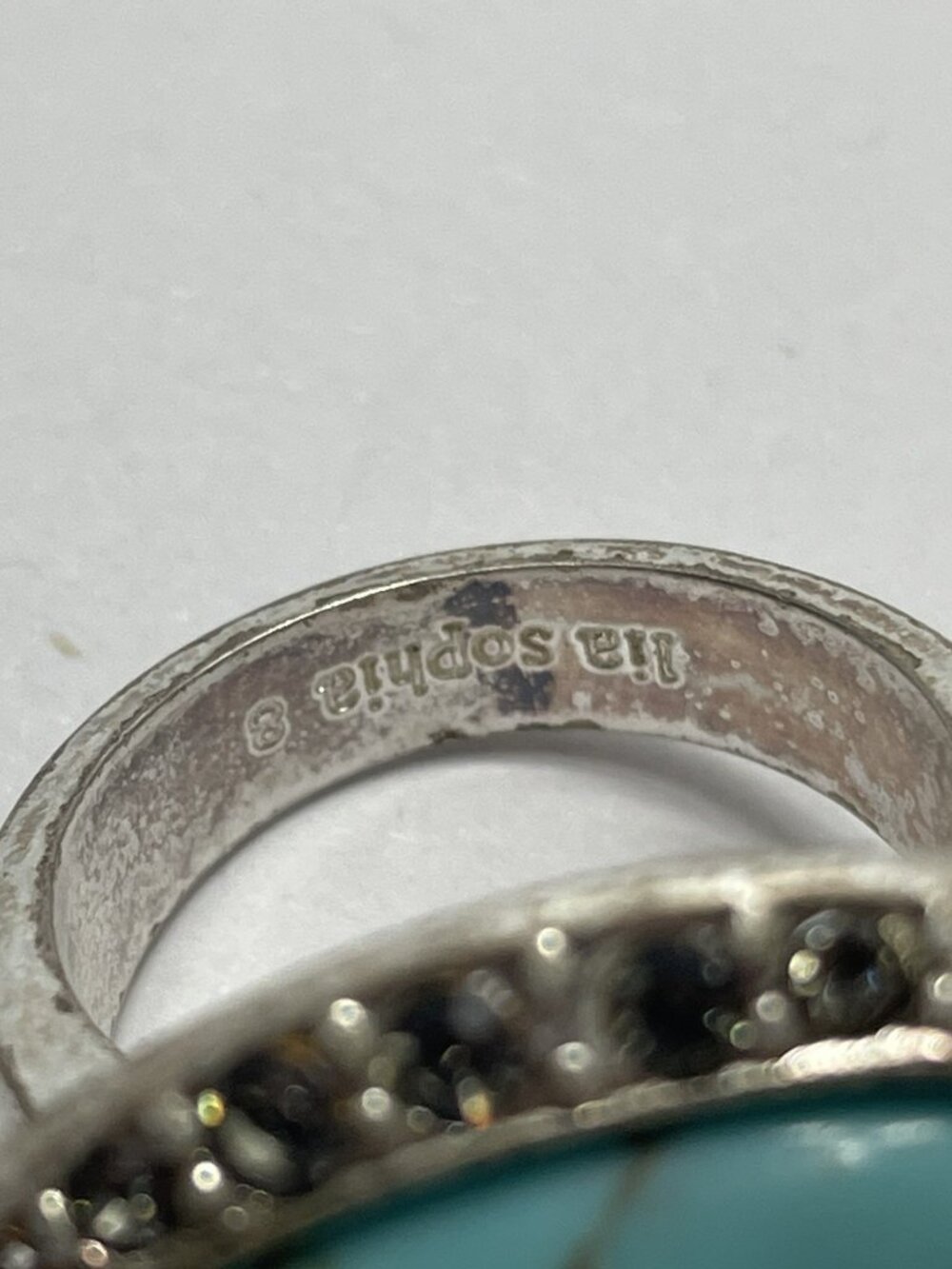 Lia Sophia "River Rock" Ring Genuine Turquoise Size 8 Matte Silver Retired - Picture 9 of 10